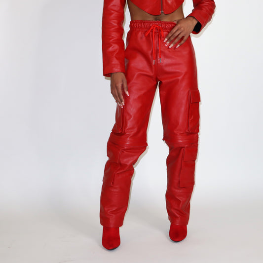 Red Leather Cargo Pants