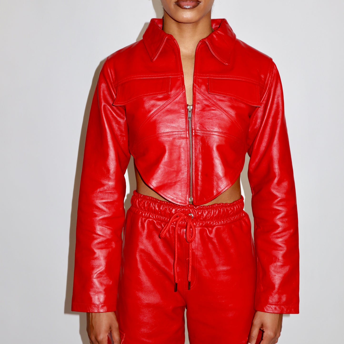 Red Leather Cropped Jacket