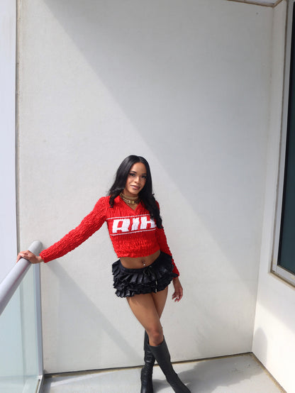 Red Shirred Jersey Top