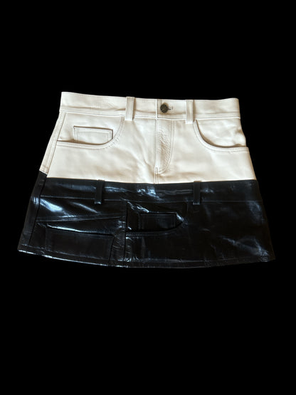 Black/Cream Leather Mini Skirt