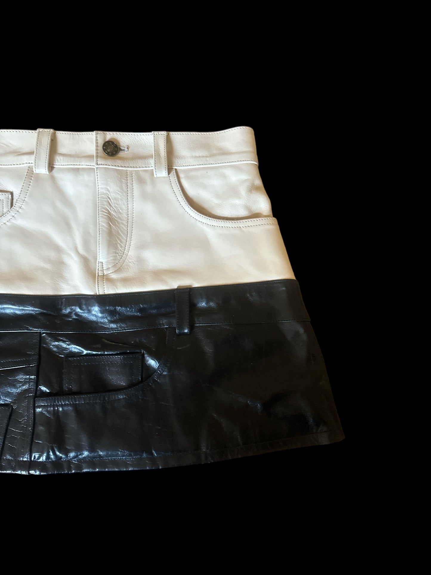 Black/Cream Leather Mini Skirt