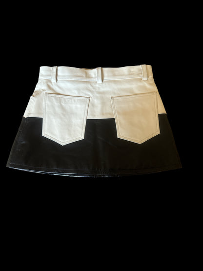 Black/Cream Leather Mini Skirt