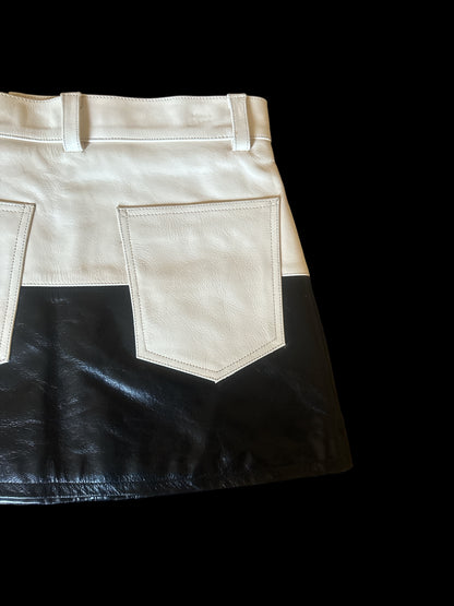 Black/Cream Leather Mini Skirt