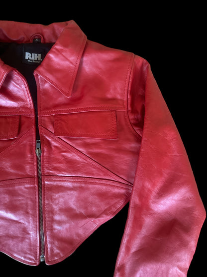 Red Leather Cropped Jacket